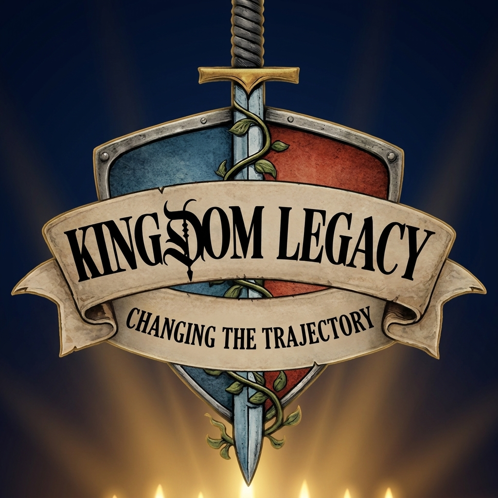 The Kingdom Legacy crest — a shield and sword wrapped in vine, with a banner reading Kingdom Legacy, Changing the Trajectory